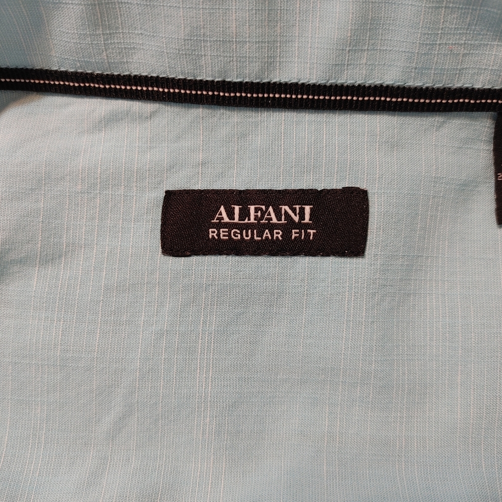 ALFANI REGULAR FIT BUTTON DOWN SHIRT WITH ROLL TABS, 2 POCKET, AQUA SIZE L - Picture 6 of 7